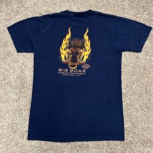 Harley Davidson Big Boar Westport, MA Double Sided Tshirt Eagle Size Medium Blue